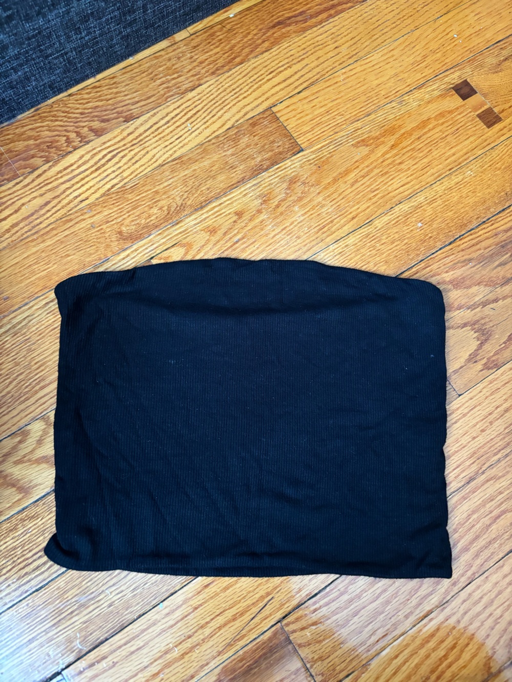 Stretch Ribbed Black Strapless Crop Top - Women's Tube Top